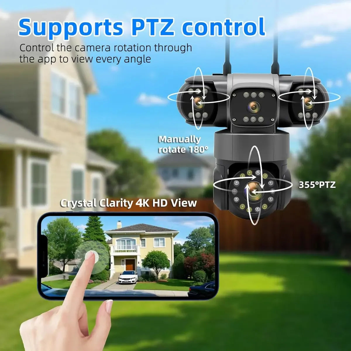 360° WiFi Security Camera with Three Lenses and Two-Way Audio, Compatible with Alexa