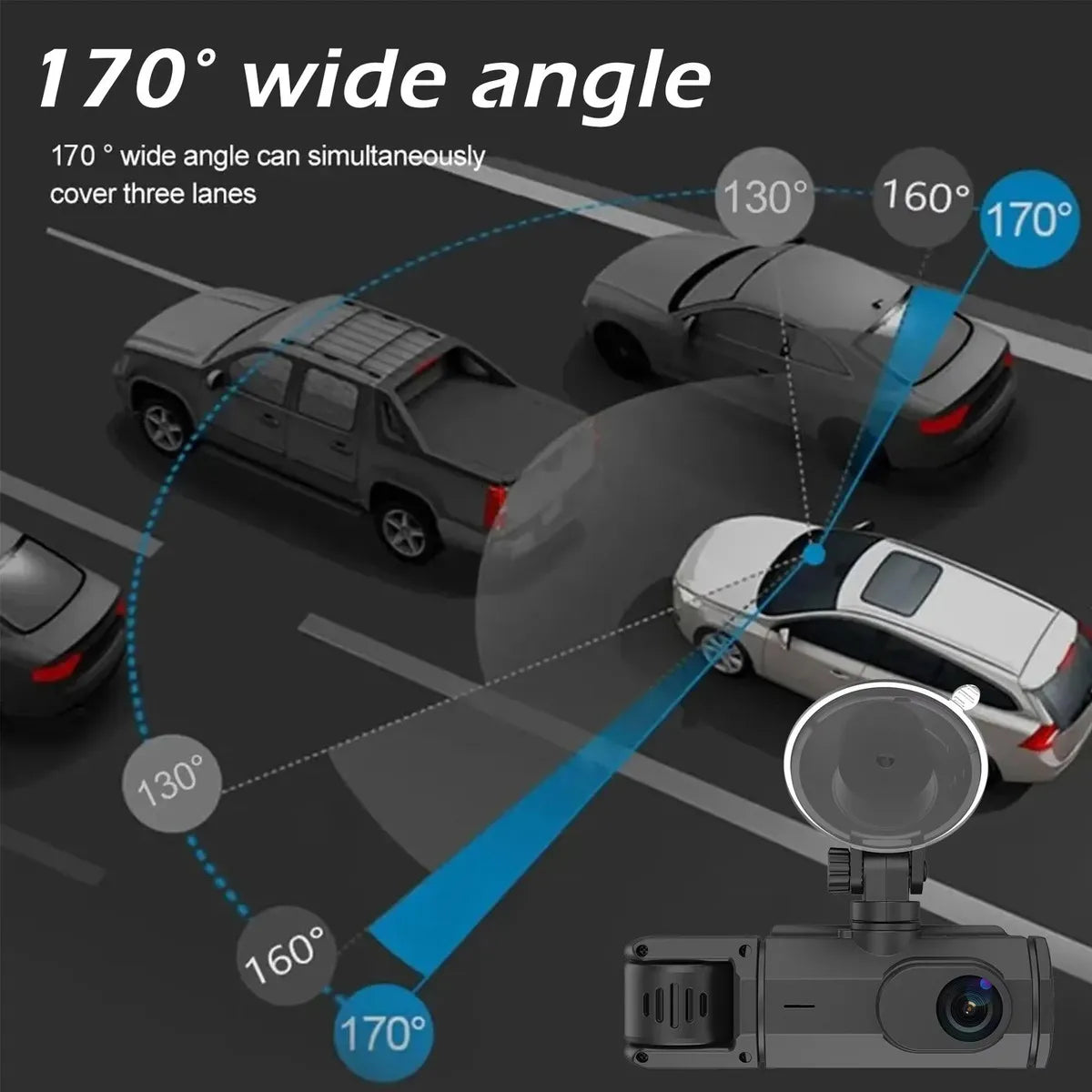 Dashcam 3 Cámaras HD con Wifi, Visión Nocturna y Control por App