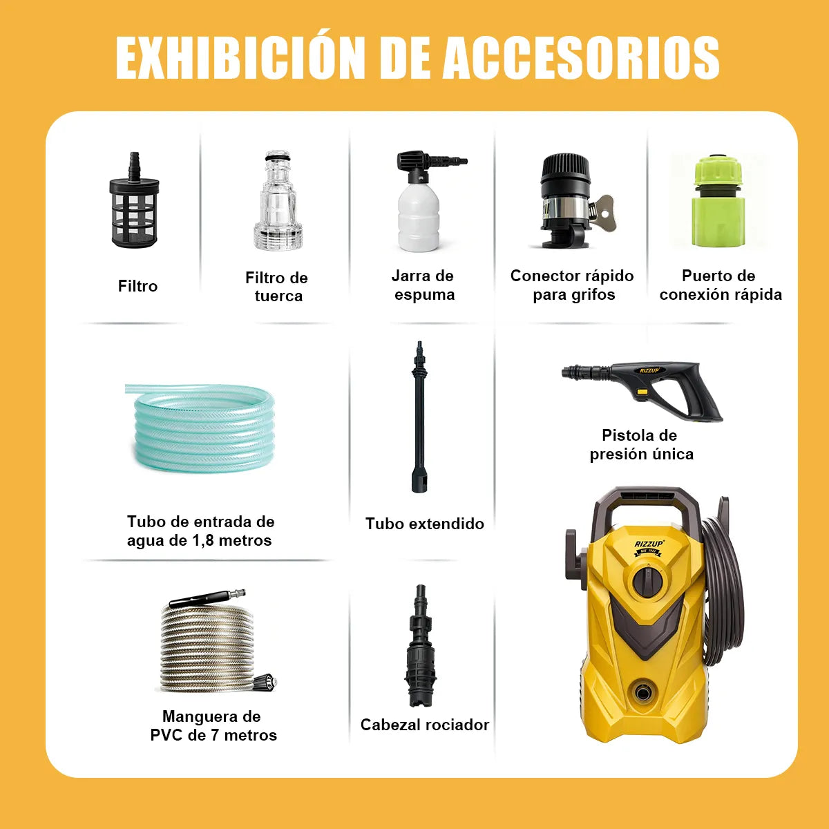 Hidrolavadora Eléctrica 1200W 1700 PSI Alta Presión 390L/h Amarillo - Metacompras