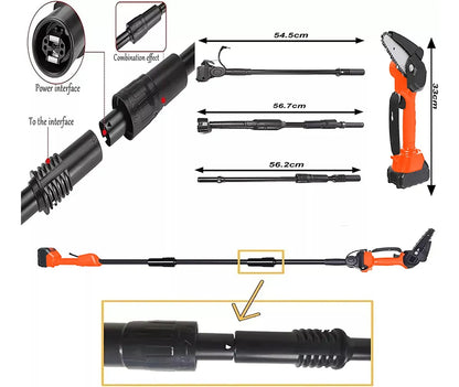 Motosierra Eléctrica Inalámbrica con Pértiga Telescópica 2.3m Naranja/Negro