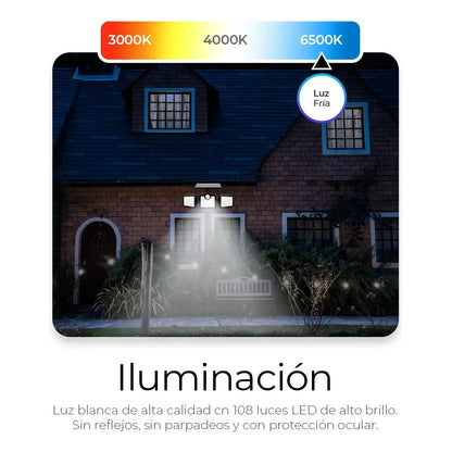 Lámpara Solar con Sensor de Movimiento y 108 LEDs para Exterior
