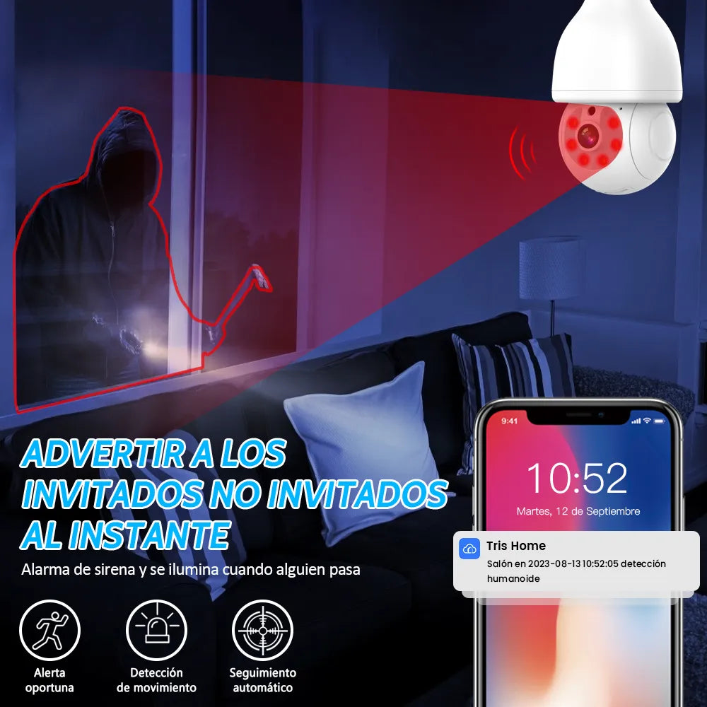 Foco con Cámara de Seguridad Wifi 2MP, Audio Bidireccional y Visión Nocturna - Metacompras
