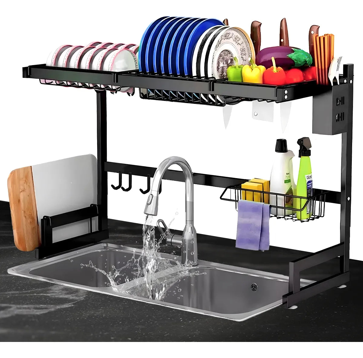 Escurridor de Trastes Negro Organizador de Platos para Fregadero