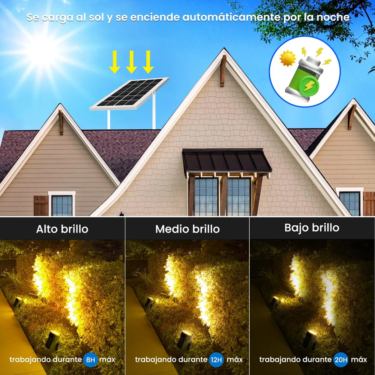 6 En 1 Lámpara Solar Para Jardín Led Reflectores Impermeable