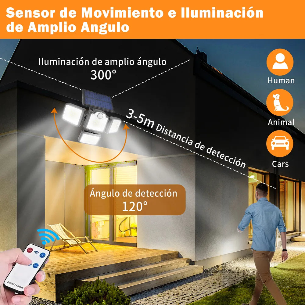 Lámpara Solar de Pared con Sensor de Luz y 192 LEDs para Exteriores