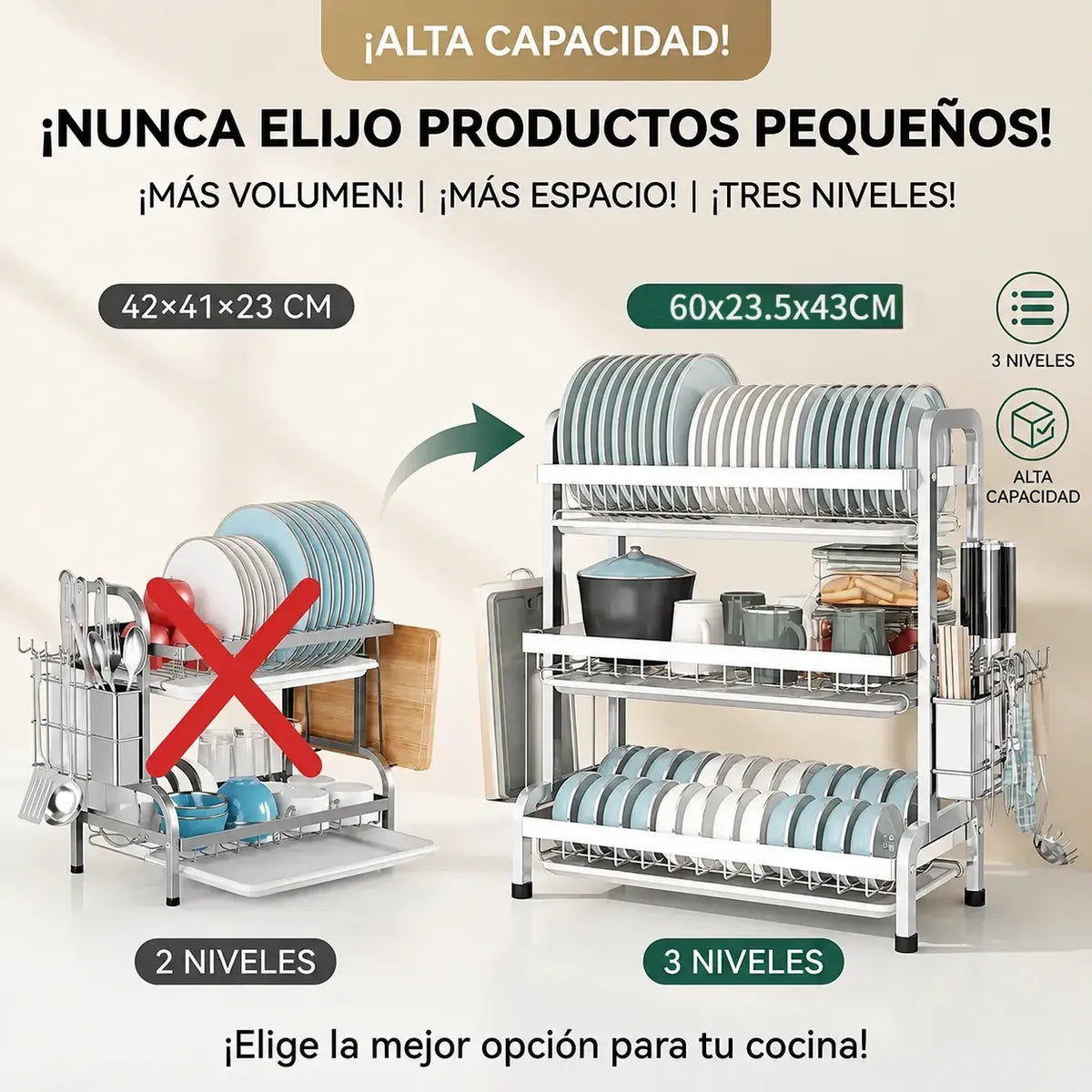 Escurridor de Trastes Multifuncional de 3 Niveles para Cocina - Metacompras