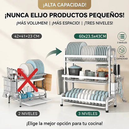 Escurridor de Trastes Multifuncional de 3 Niveles para Cocina - Metacompras