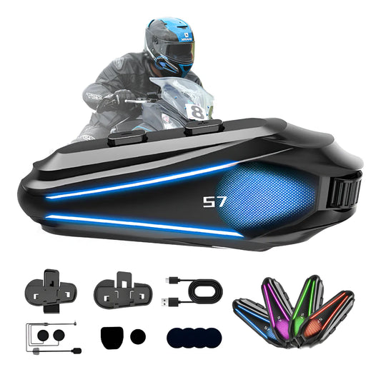 Intercomunicador para Casco de Motocicleta con Luces RGB y Conexión Dual