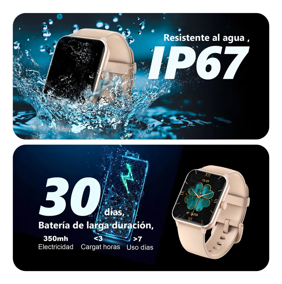 Reloj Inteligente Deportivo con Notificaciones y Marco de Metal Rosa - Metacompras