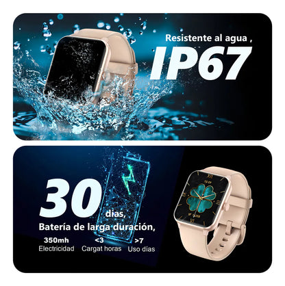Reloj Inteligente Deportivo con Notificaciones y Marco de Metal Rosa - Metacompras