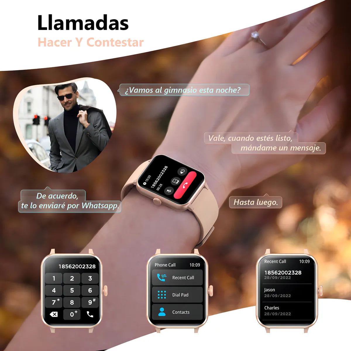 Reloj Inteligente Deportivo con Notificaciones y Marco de Metal Rosa - Metacompras