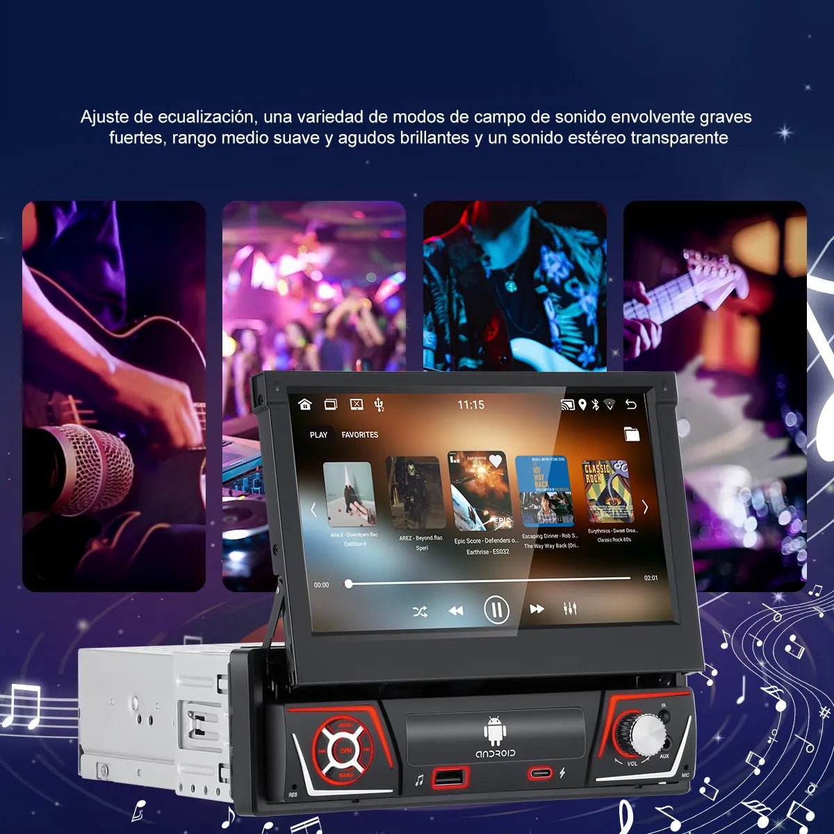 Autoestéreo retráctil 7" con Android 13, CarPlay y WiFi