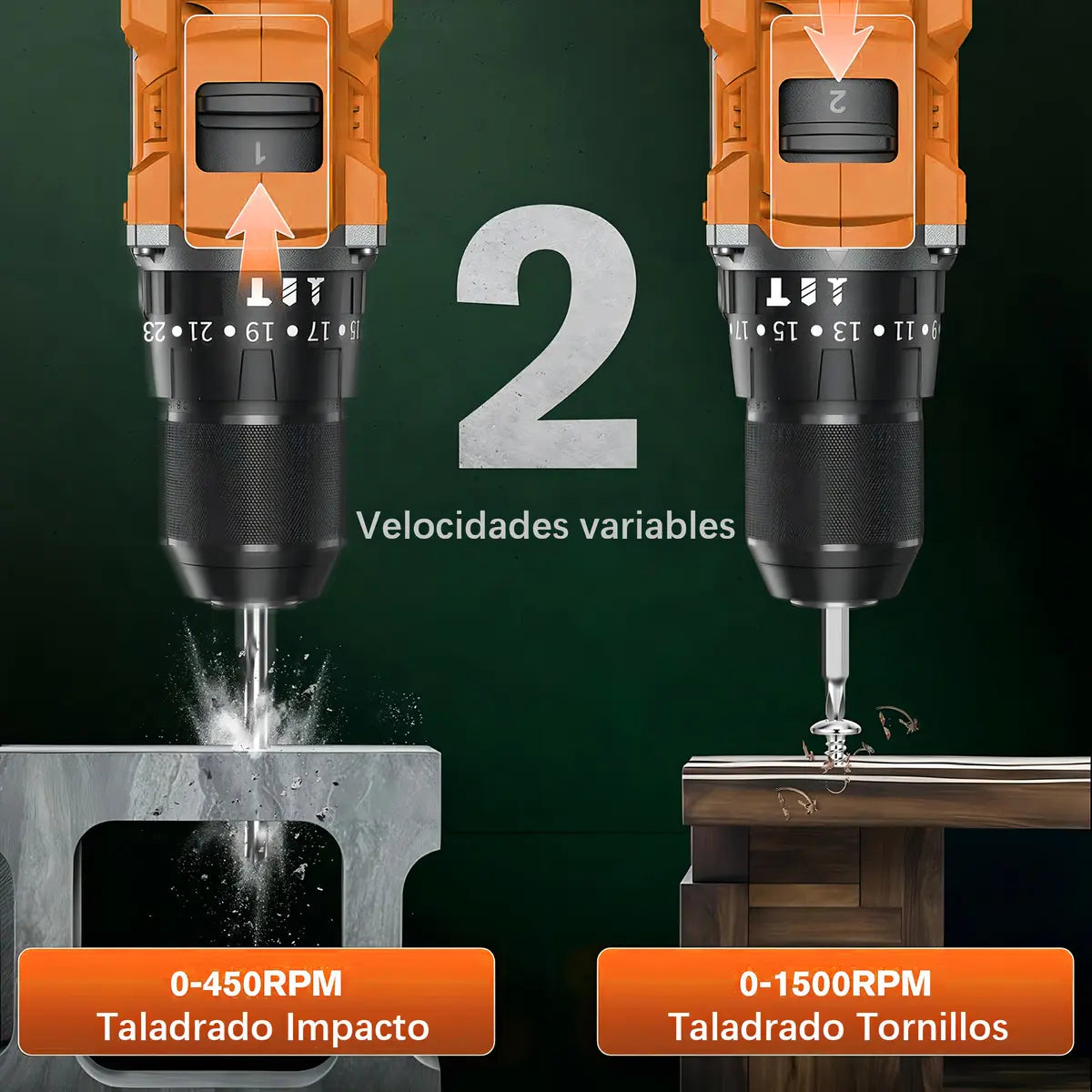 Taladro Rotomartillo Inalámbrico 3 en 1 con 30 Accesorios y Baterías 7500mAh - Metacompras