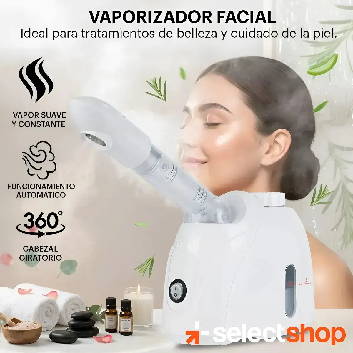 Vaporizador Facial con Cabezal Rotatorio 360° para Limpieza Profunda