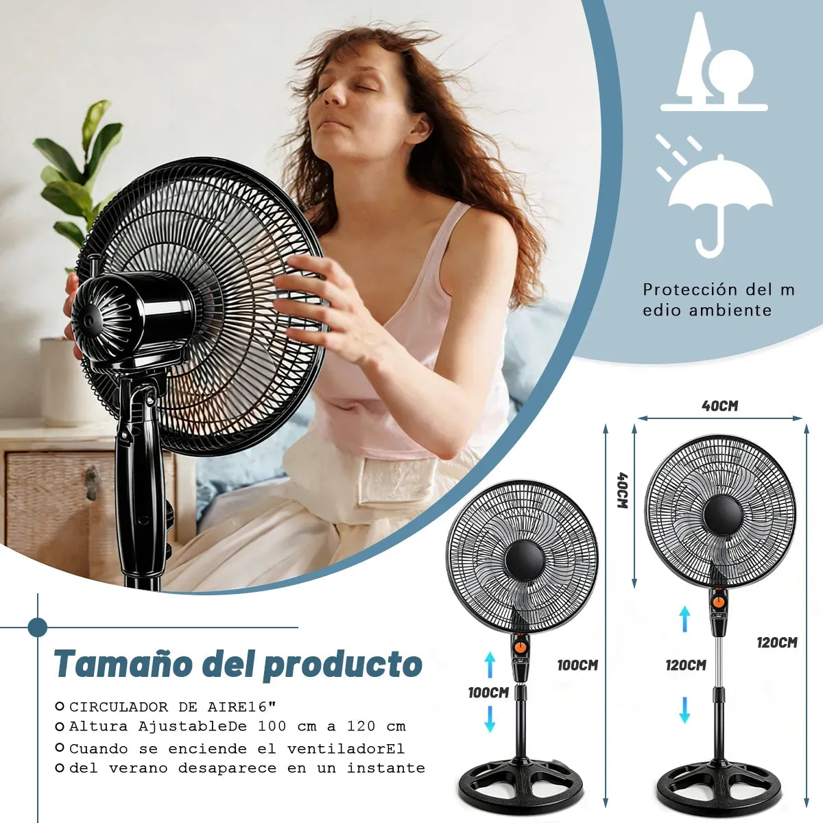 Ventilador Solar Recargable 20000mAh Silencioso y Potente