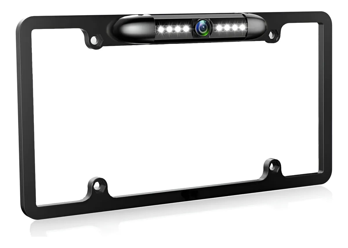 Cámara Reversa Portaplaca con 8 Luces LED y Visión Nocturna Ideal para Seguridad