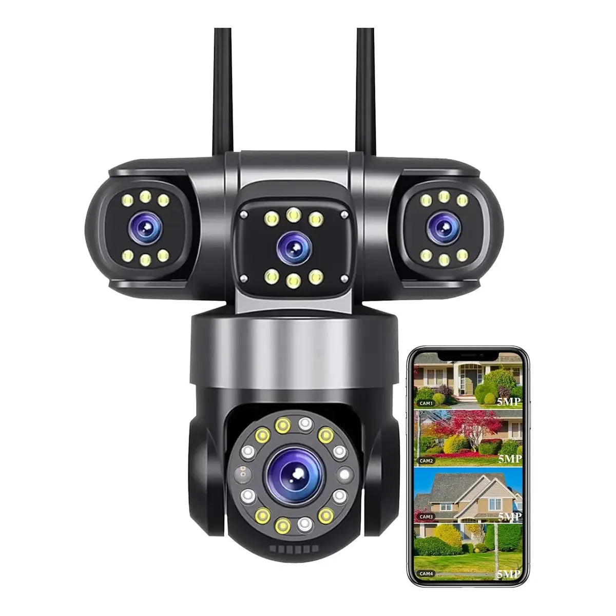 360° WiFi Security Camera with Three Lenses and Two-Way Audio, Compatible with Alexa