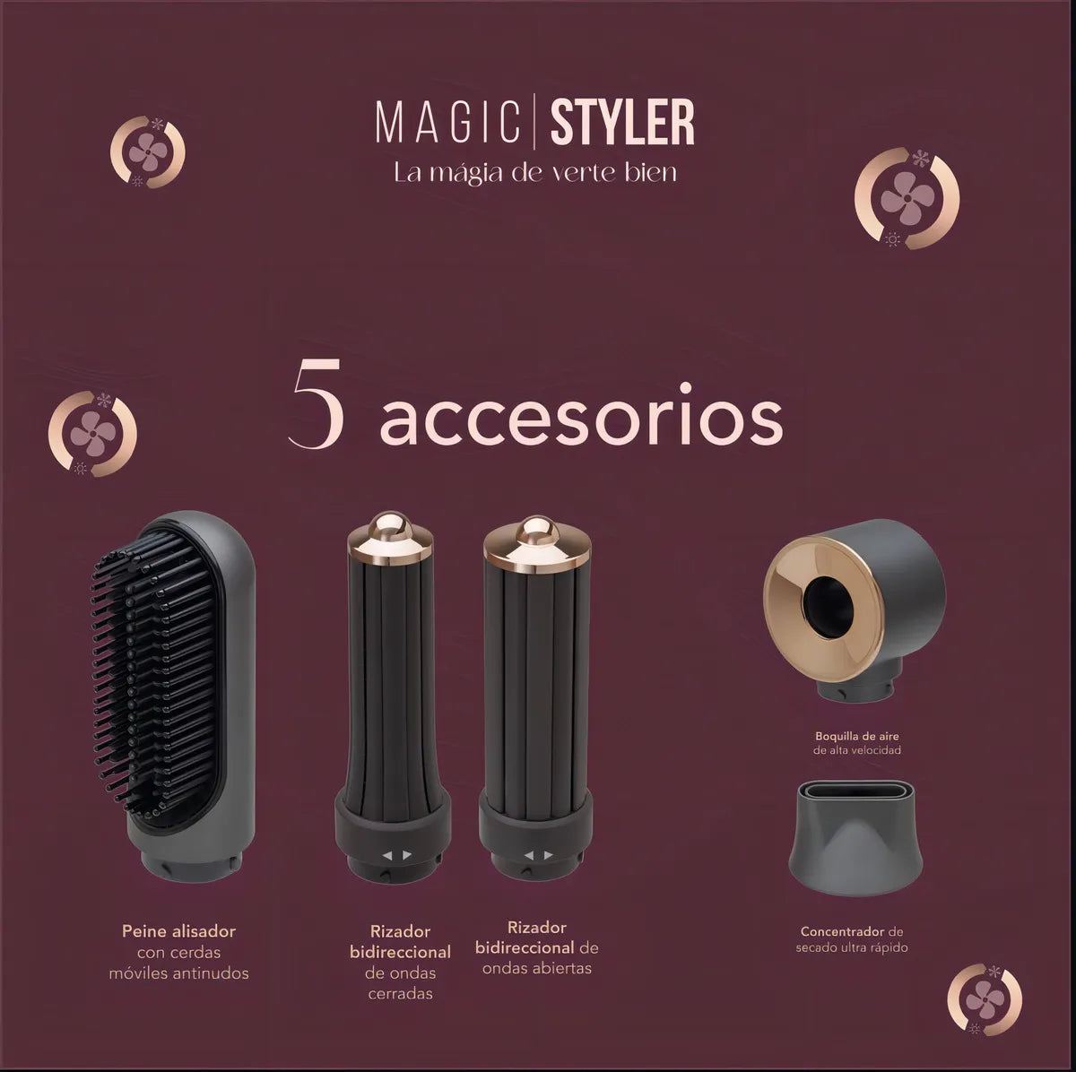Secadora Profesional Multiestilizador 6 Pzs - Kit Completo Color Gris Oscuro