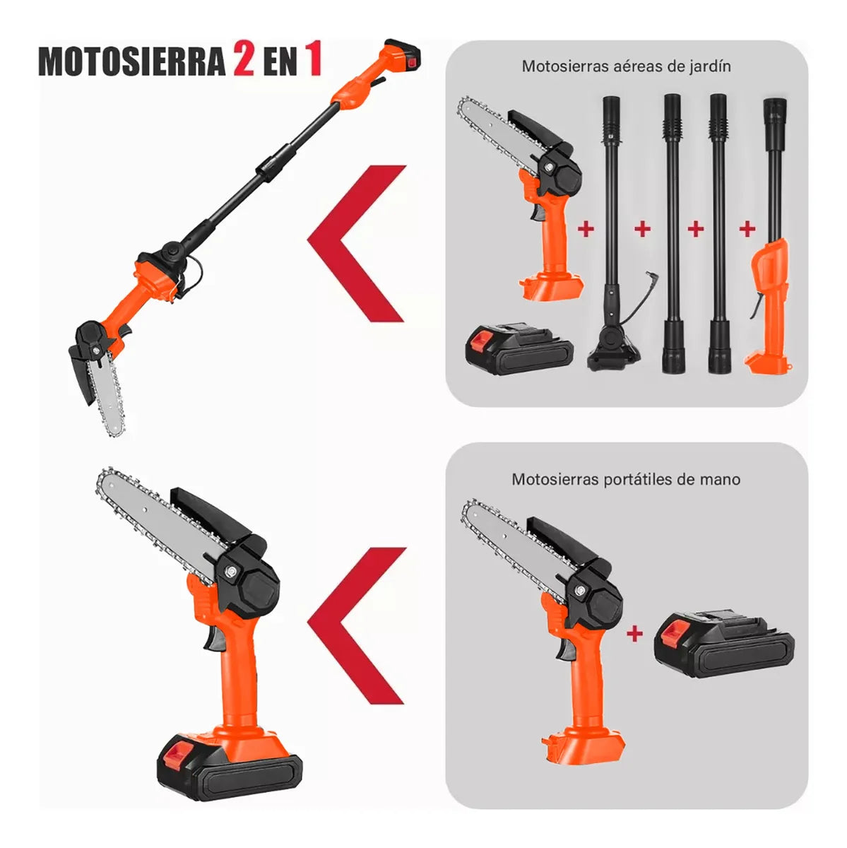 Motosierra Eléctrica Inalámbrica con Pértiga Telescópica 2.3m Naranja/Negro