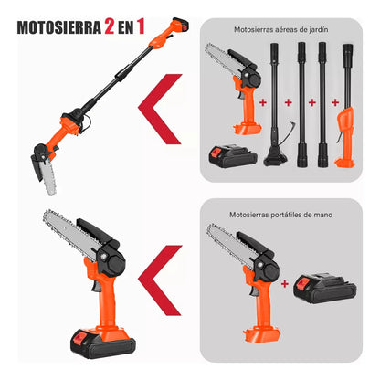 Motosierra Eléctrica Inalámbrica con Pértiga Telescópica 2.3m Naranja/Negro