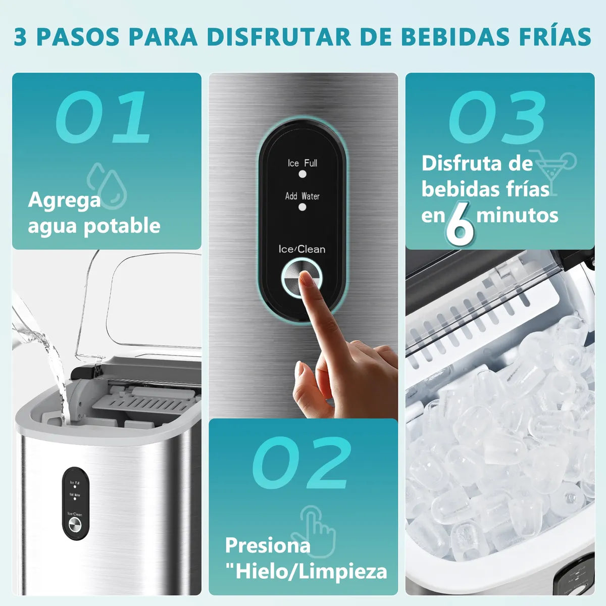 Máquina de Hacer Hielos Autolimpiante 12kg/24h con Handle - Metacompras