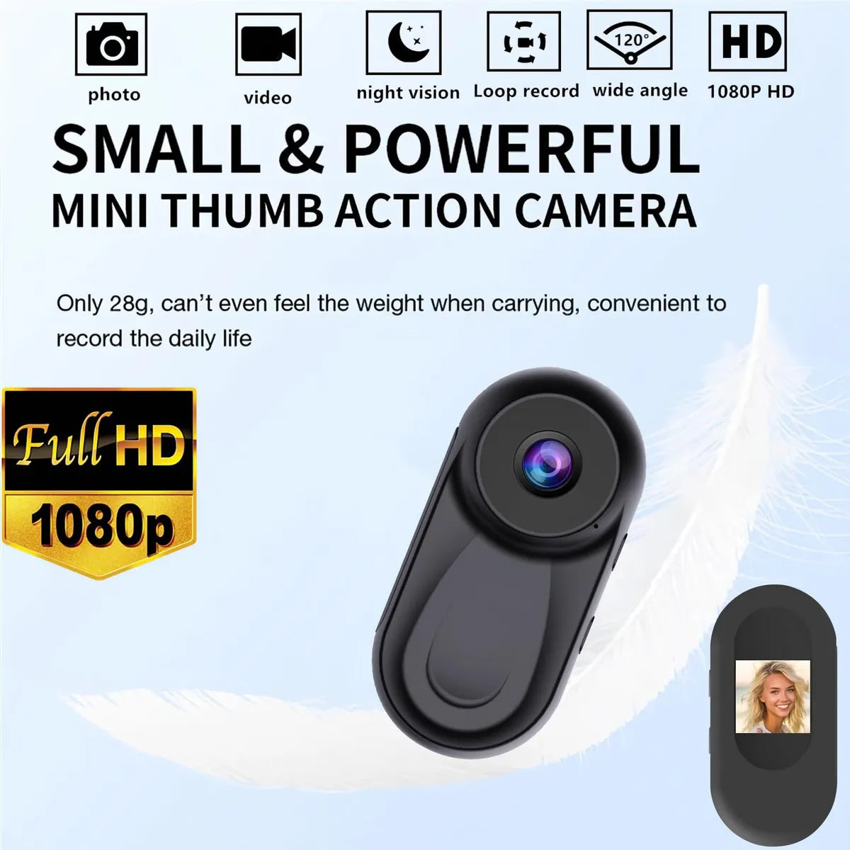 Cámara Deportiva Mini MD10 1080p con Visión Nocturna Negra - Metacompras