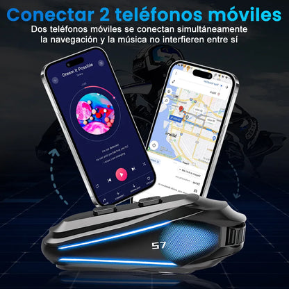 Intercomunicador para Casco de Motocicleta con Luces RGB y Conexión Dual