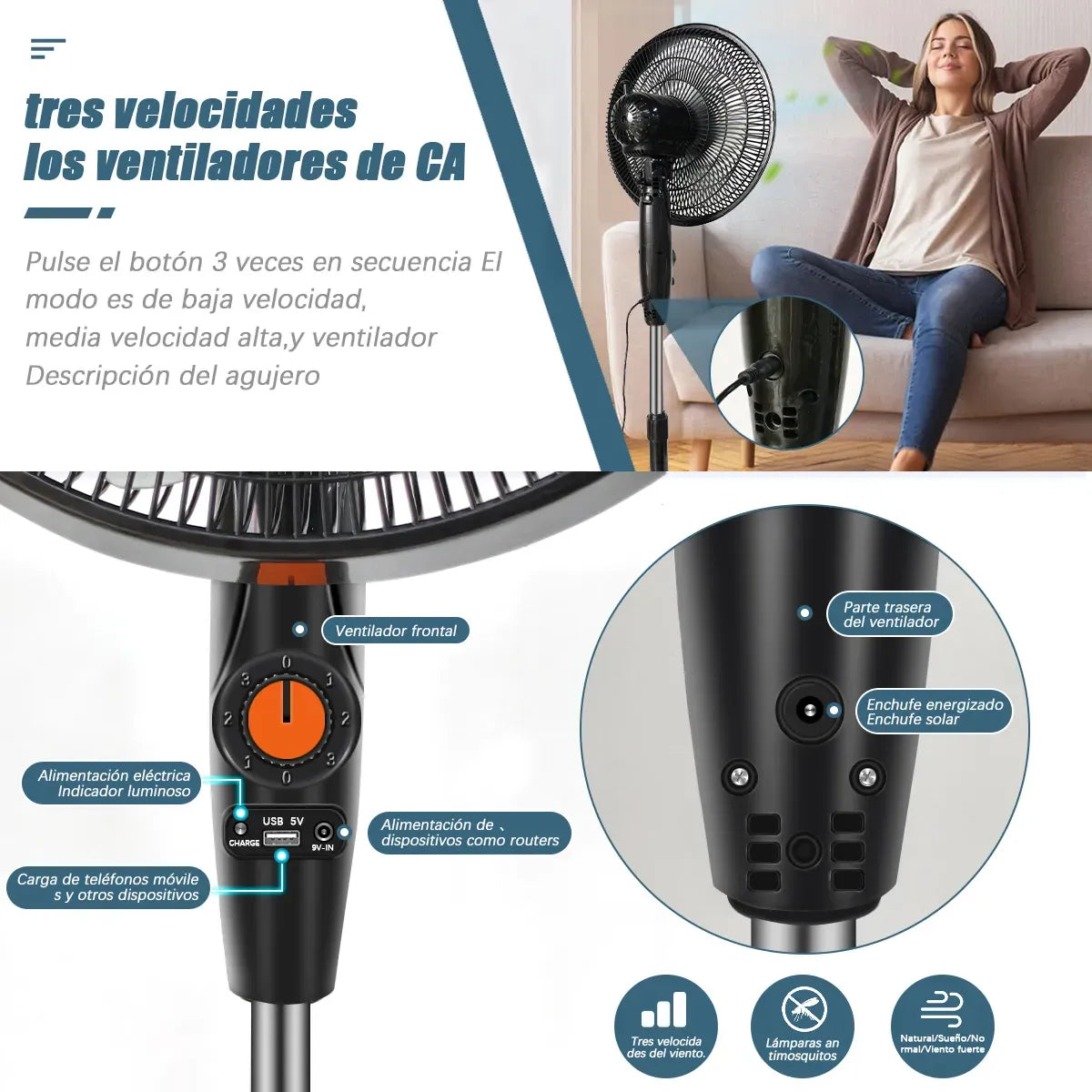 Ventilador Solar Recargable 20000mAh Silencioso y Potente