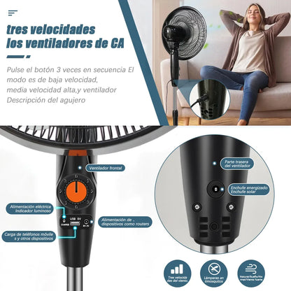 Ventilador Solar Recargable 20000mAh Silencioso y Potente