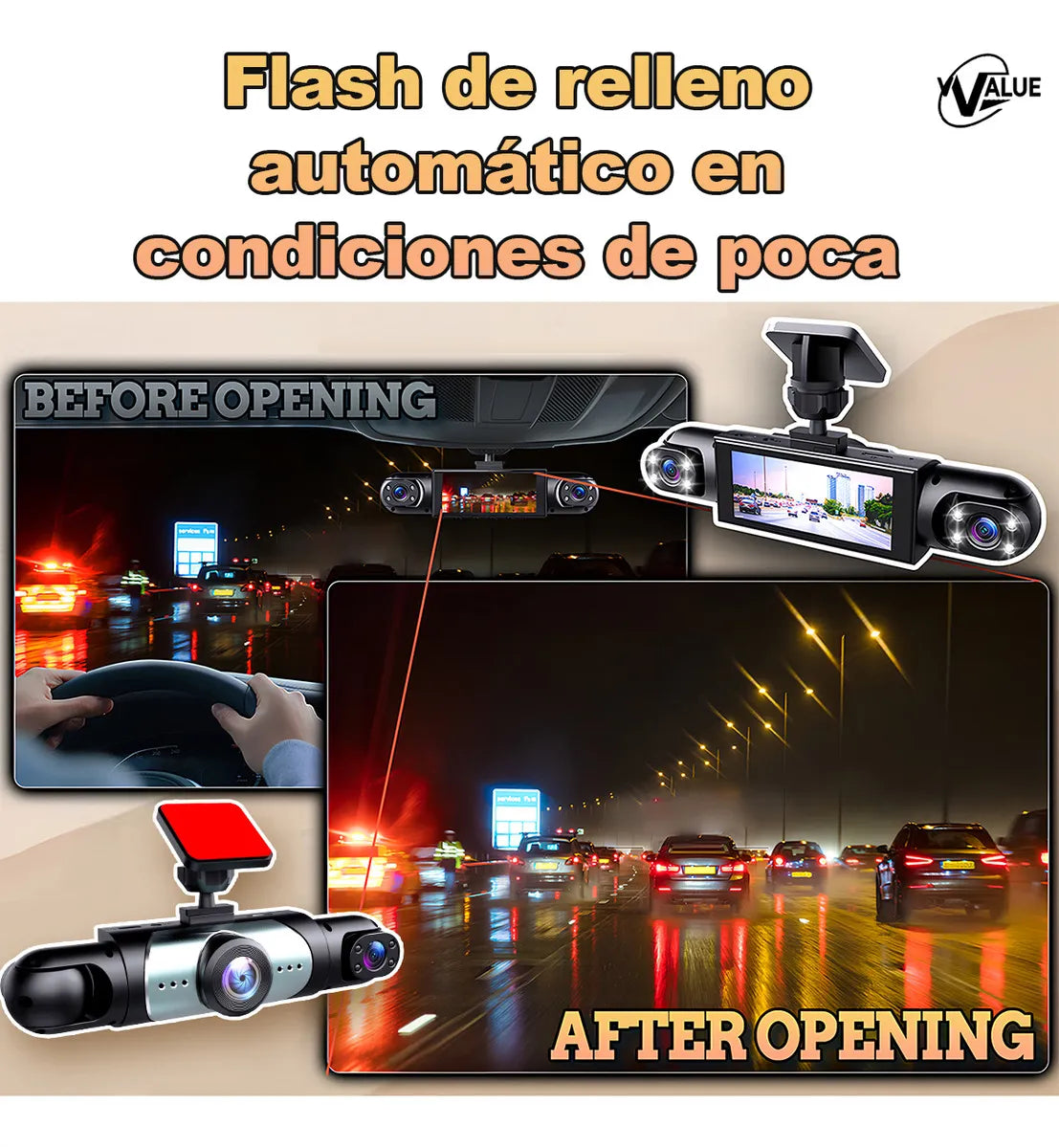 Cámara para Auto con Visión Nocturna y Luz LED - 64GB Incluidos