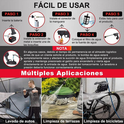 Hidrolavadora eléctrica portátil inalámbrica 550W 680psi de presión máxima
