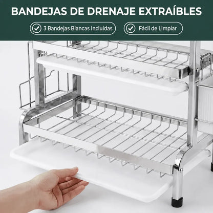 Escurridor de Trastes Multifuncional de 3 Niveles para Cocina - Metacompras