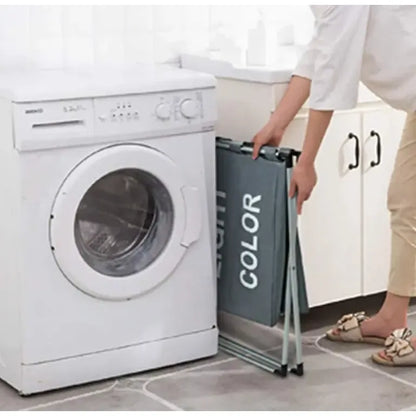 Cesta Plegable para Ropa de 120L con 3 Compartimentos Organizadores