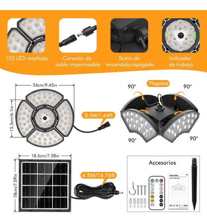 Lámpara Solar Exterior 152 LEDs con Carga USB y Sensor de Movimiento - Metacompras