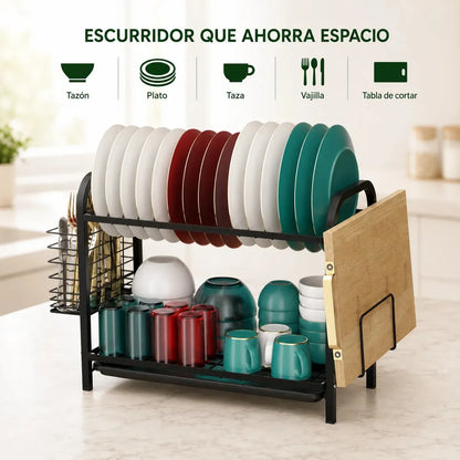 Escurridor de Platos de Acero Inoxidable de 2 Niveles para Organizar Vajilla