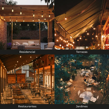 Serie de Luces Vintage LED 15 Focos 14.6m para Jardines y Eventos