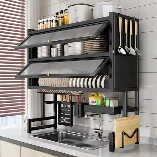 Escurridor de Trastes Negro con 3 Niveles y Seca Vasos 30x95cm - Metacompras