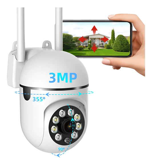 Cámara de Seguridad Wifi 360° 3MP Exterior Nocturna con Alarma - Metacompras