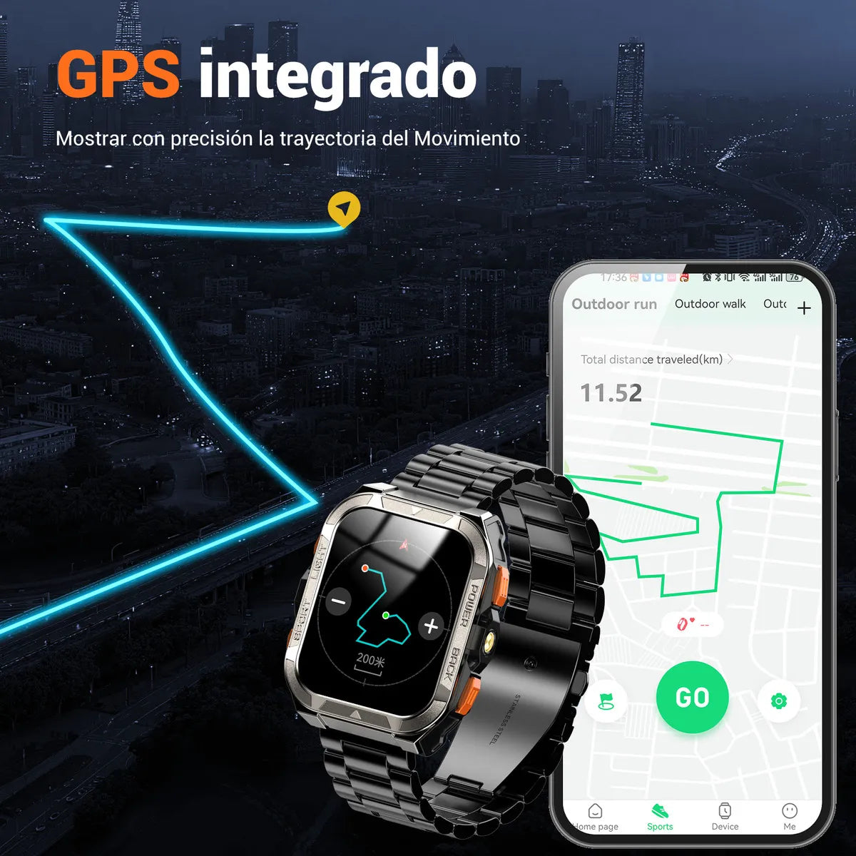 Smartwatch IP68 con GPS y Llamadas Bluetooth 2.1" 900mAh