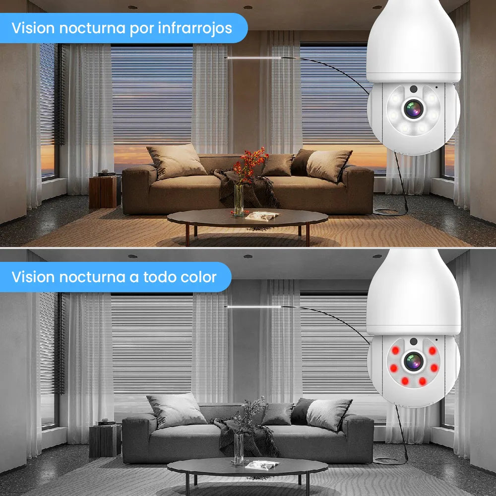 Foco con Cámara de Seguridad Wifi 2MP, Audio Bidireccional y Visión Nocturna - Metacompras