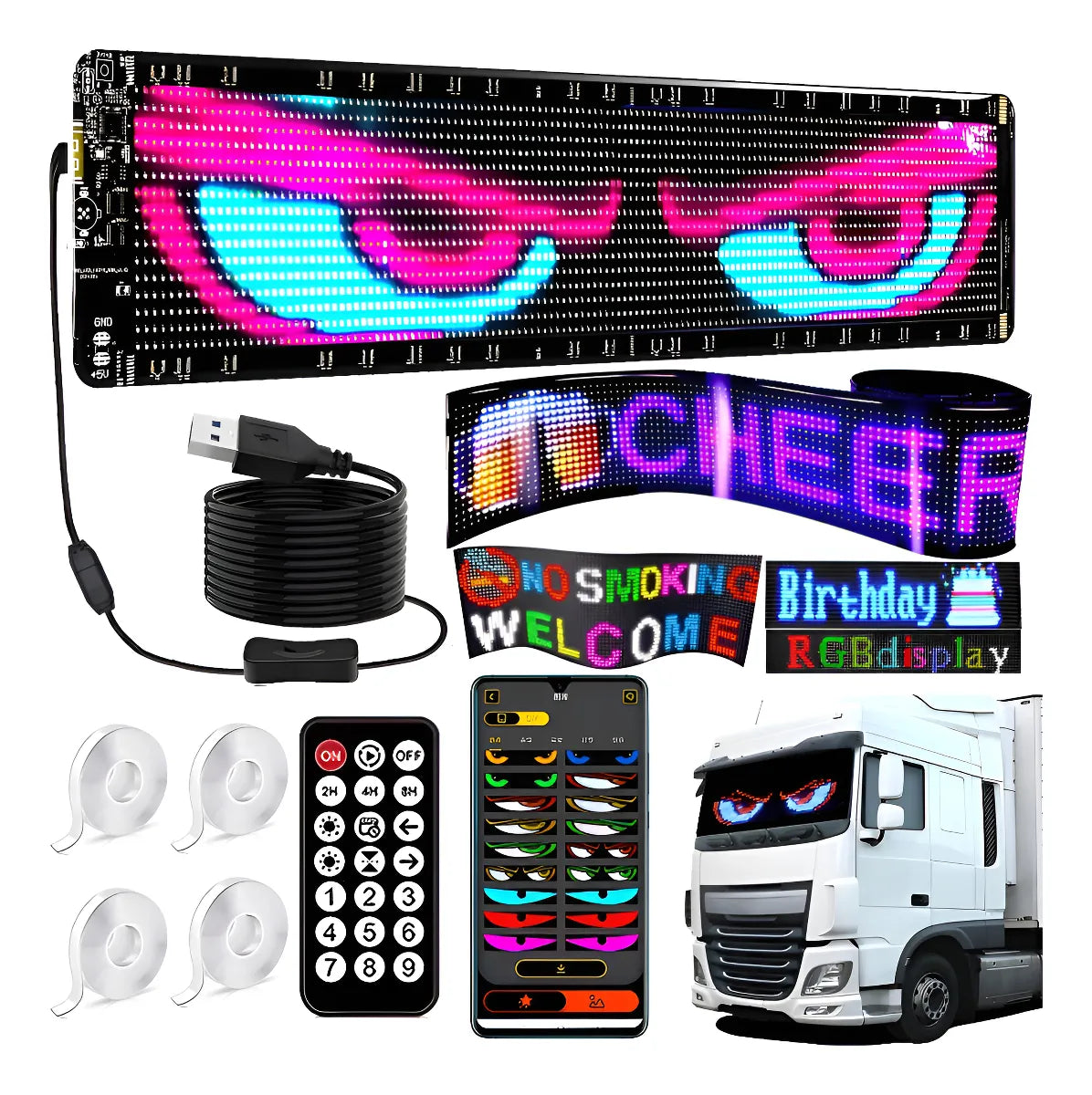 Pantalla Flexible LED Devil Ojos para Camión 19.2x133cm 1 pieza