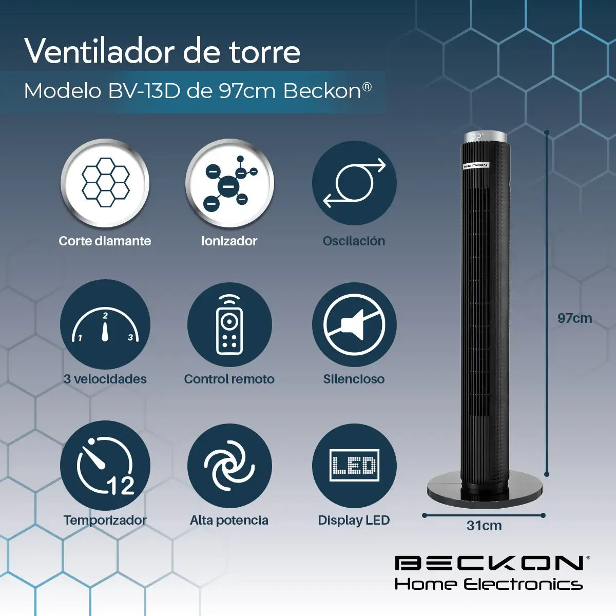 33" Tower Fan with Remote Control and Adjustable Timer