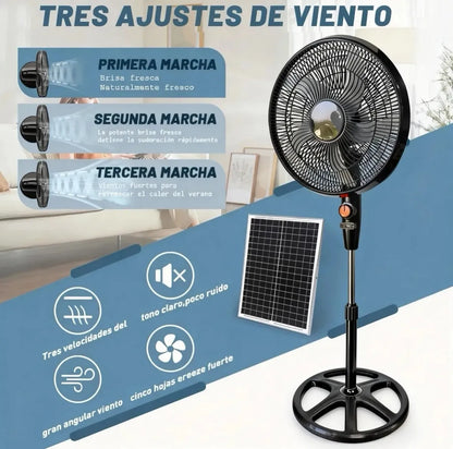 Ventilador Solar Recargable 20000mAh Silencioso 3 Velocidades Portátil