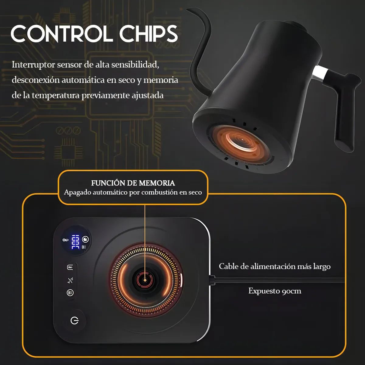 Tetera Eléctrica Negra 900ml con Control de Temperatura Ajustable - Metacompras