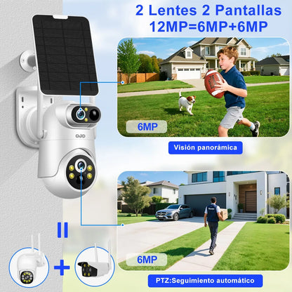 Cámara de Seguridad Solar 12MP con Doble Lente y Pantalla 5G
