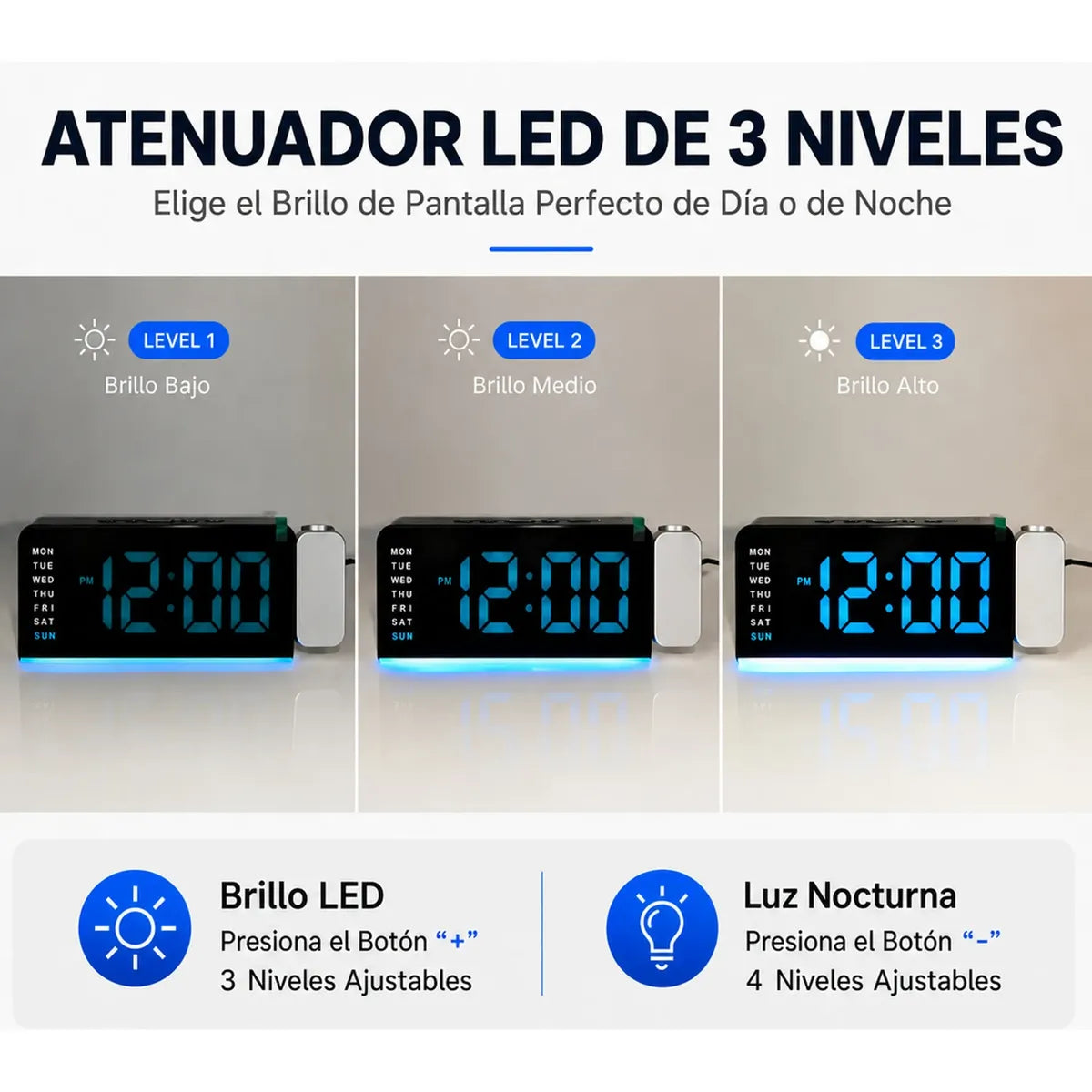 Digital Alarm Clock with Projector and FM Radio, Elegant Design