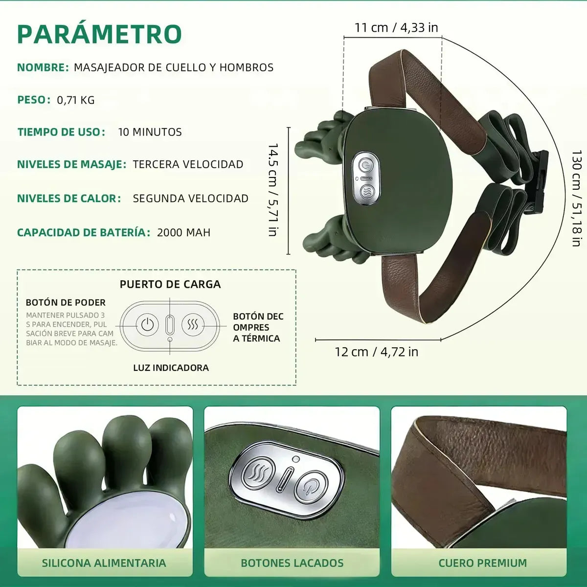 Almohada Eléctrica de Acupresión para Masaje Relajante de Hombros
