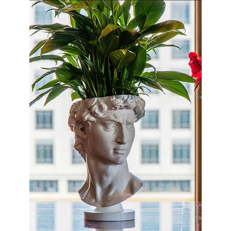 Maceta Busto David con Autorriego y Drenaje para Decoración 19cm