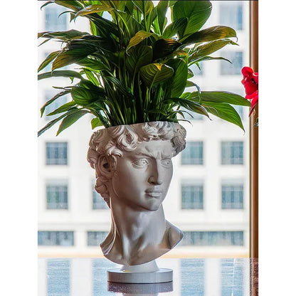 Maceta Busto David con Autorriego y Drenaje para Decoración 19cm