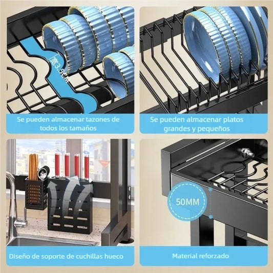 Escurridor de Trastes Ajustable sobre Fregadero - Organizador de Platos Negro